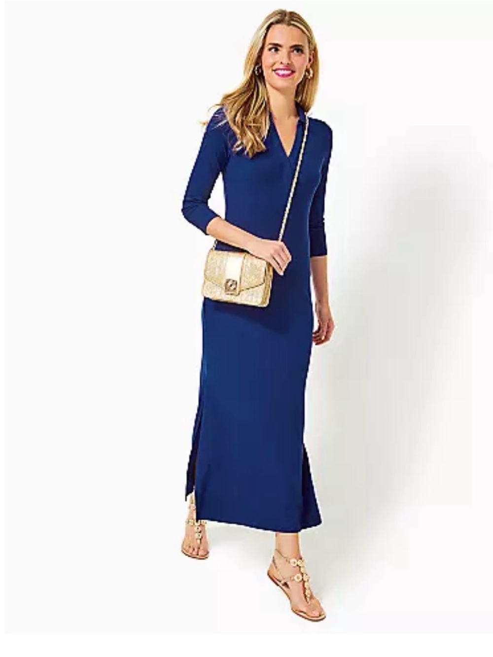 Lilly Pulitzer Women’s Navy V-Neck Long Sleeve Maxi Dress